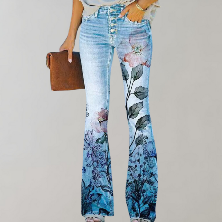 Magnifique pantalon évasé avec patte de boutonnage